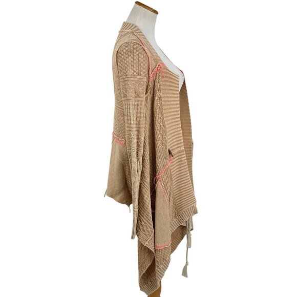 RARE Free People Beige Asymmetrical Waterfall Cardigan | Coastal Boho Grunge S - Picture 13 of 16